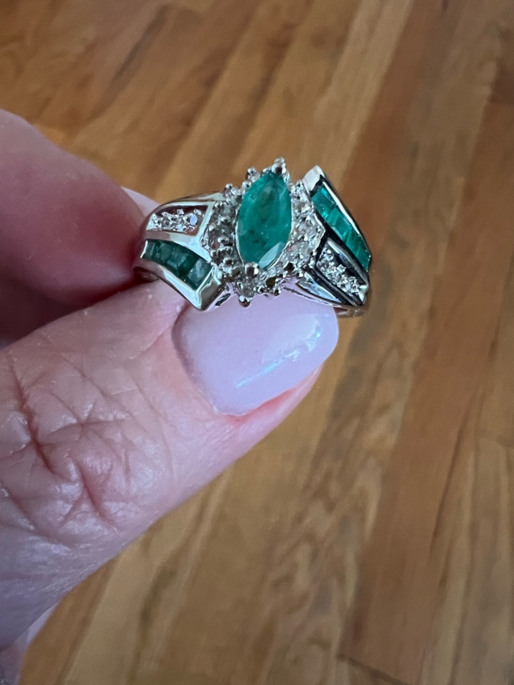 Macy's Sterling Silver Marquise Emerald-Tone Ring with Green Inlay - Picture 2 of 10